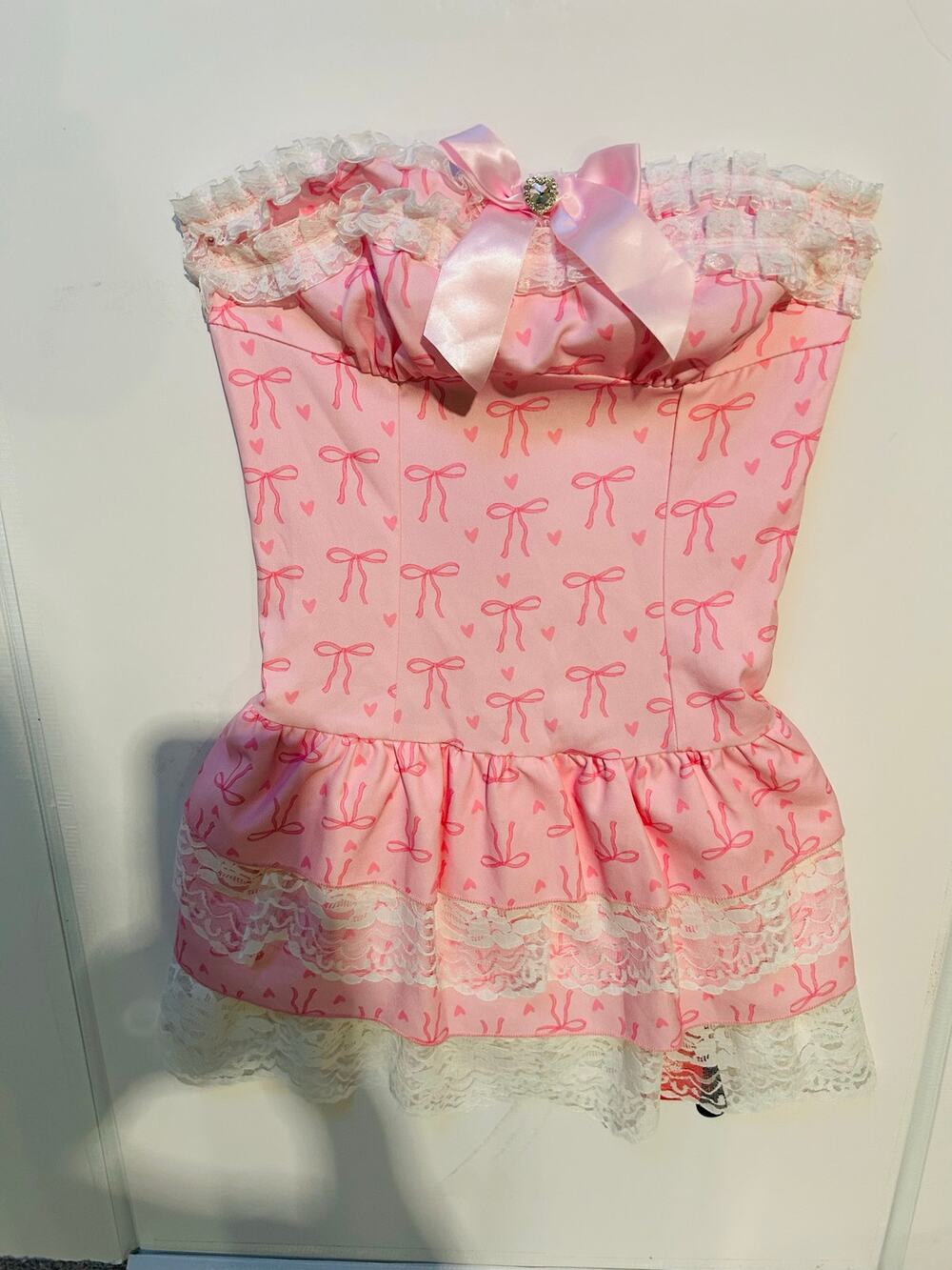 ROMWE Pretty in Pink Strapless Victorian lace VTG core mini dress- Small NWT